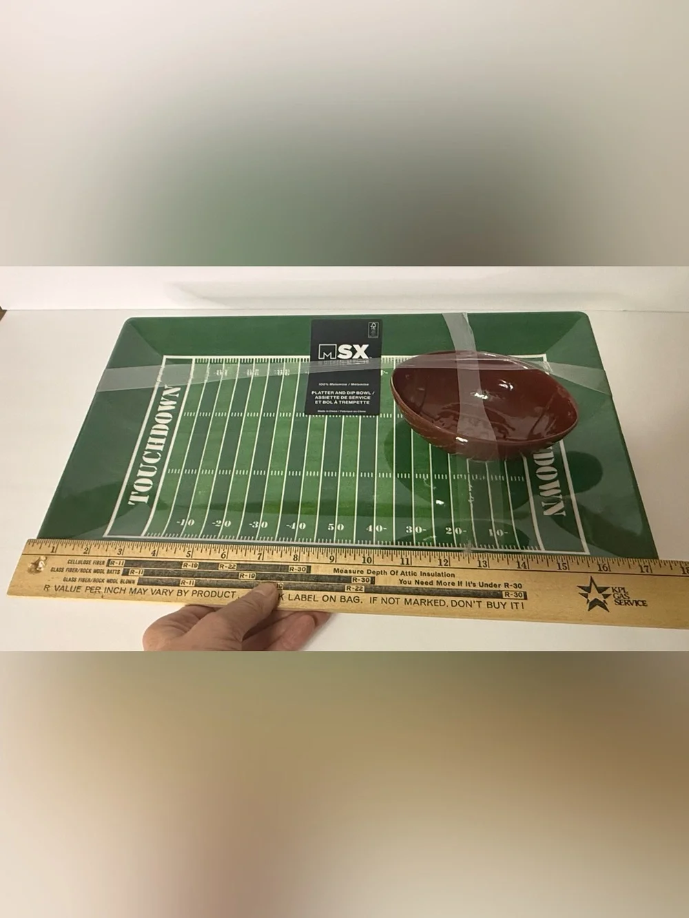 MSX  2 Piece Set Football Theme 100% Melamine Serving Platter & Dip Bowl -NWT